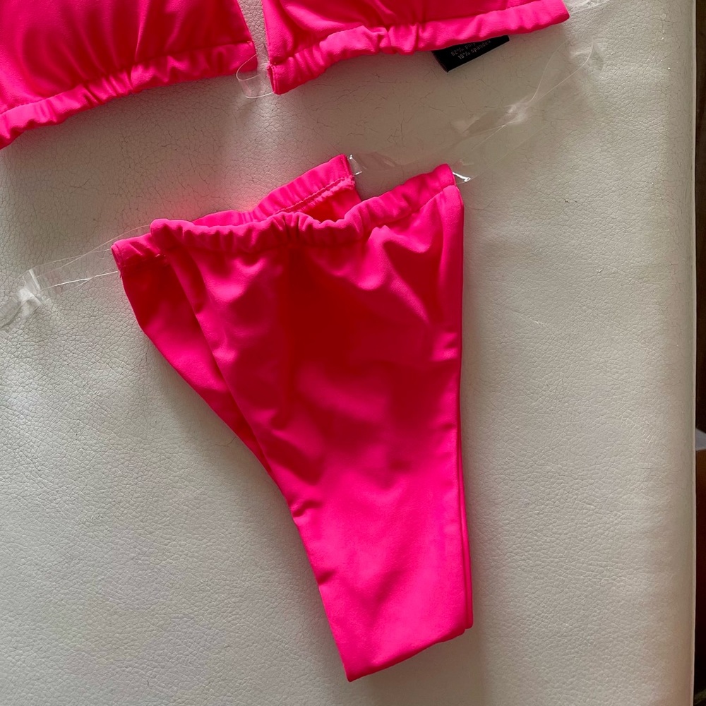 LAKE SWIM pink clear strap thong bikini bottom